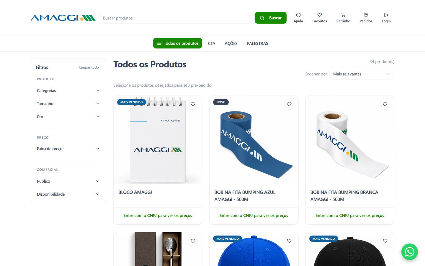Catálogo da loja virtual de brindes comerciais da Amaggi