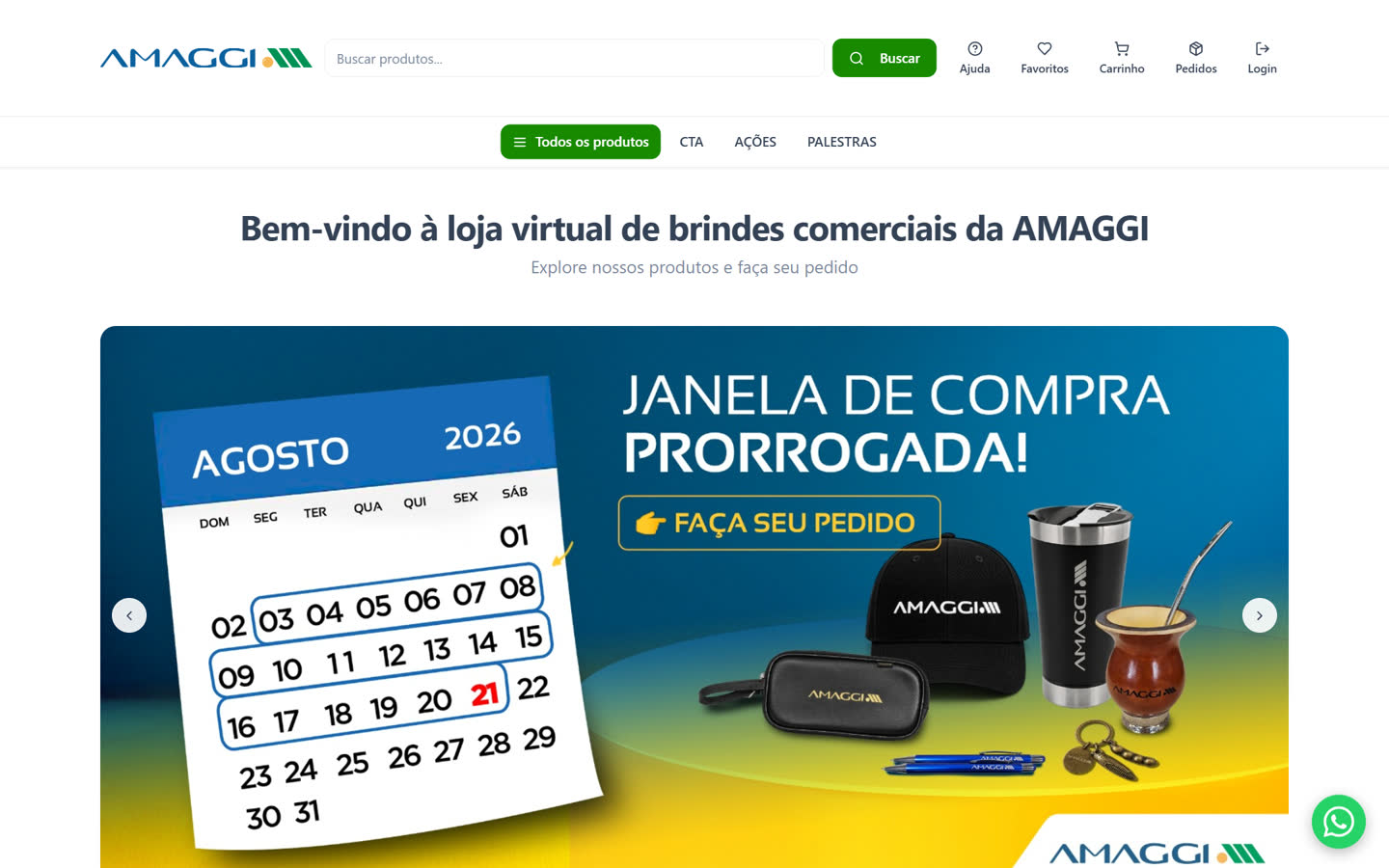 Loja virtual de brindes comerciais da Amaggi, no ar com a marca da empresa