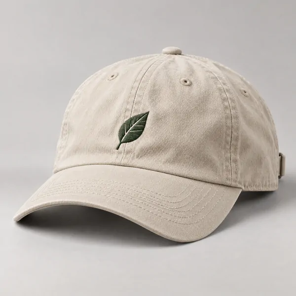 Boné dad hat bege, de aba curva, com uma folha bordada na frente