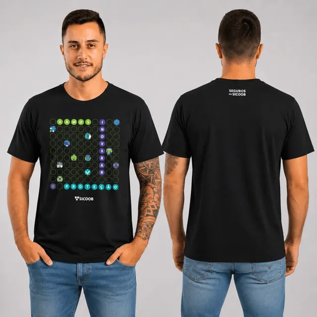 Camiseta de algodão personalizada do Sicoob, frente e costas