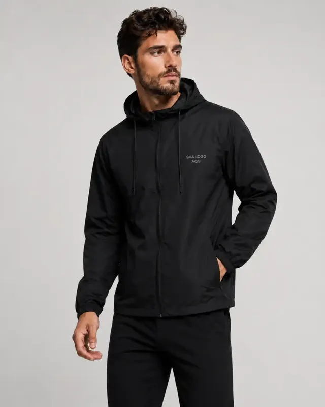 Corta-vento liso preto