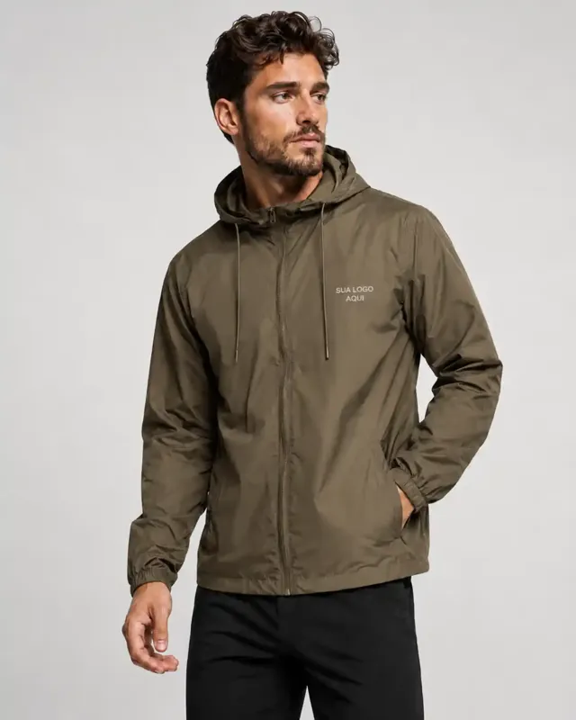 Corta-vento liso verde militar