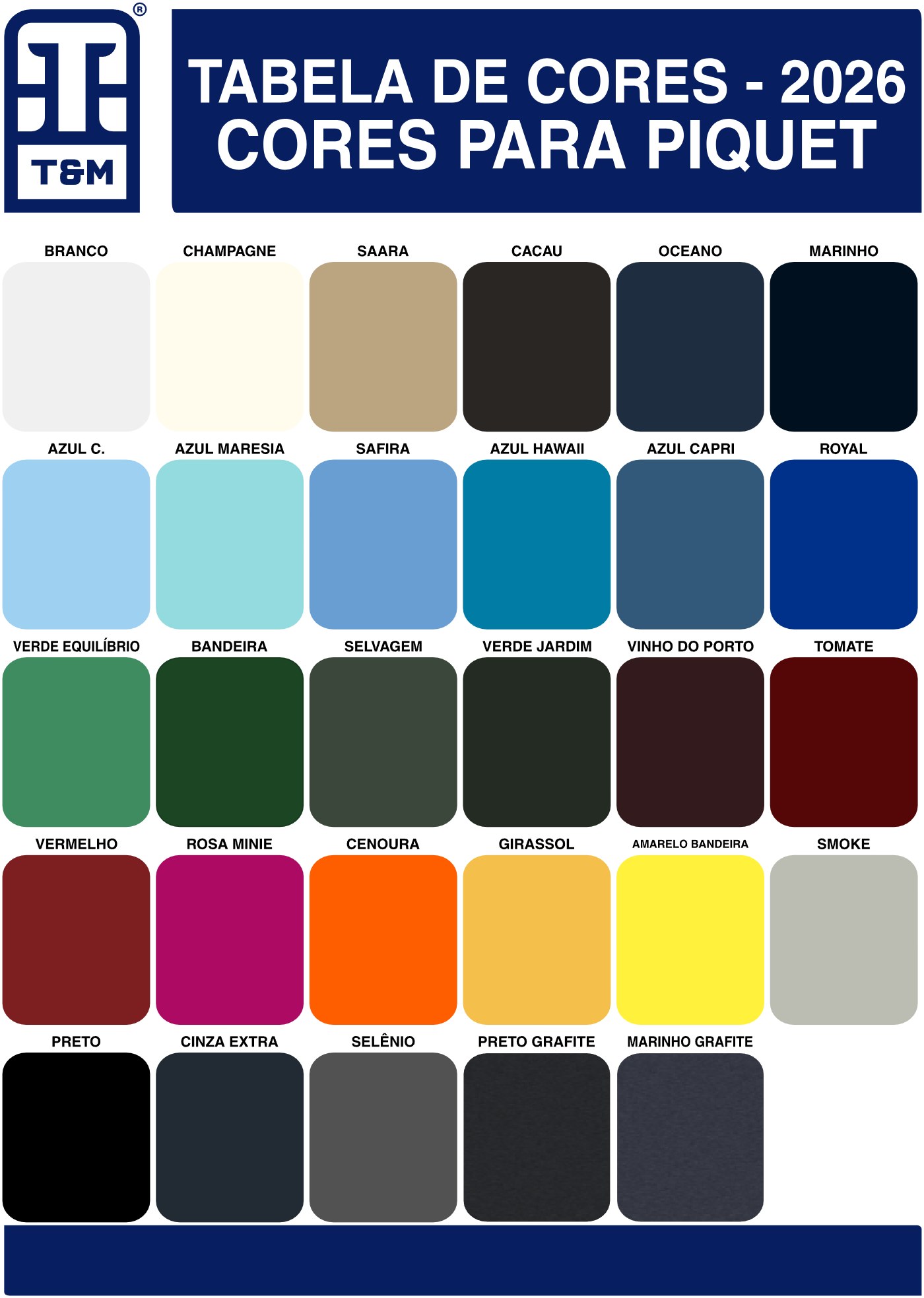 Tabela de cores: camisa polo