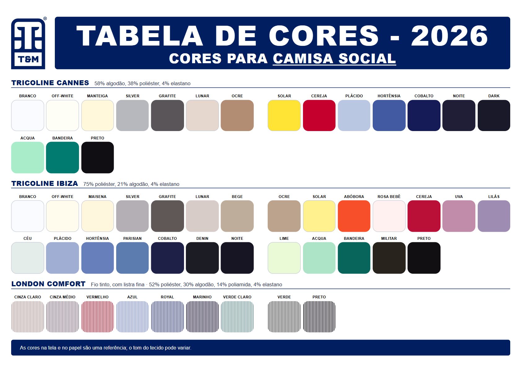 Tabela de cores: camisa social