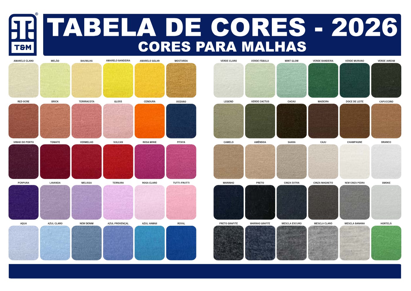 Tabela de cores: camiseta de algodão