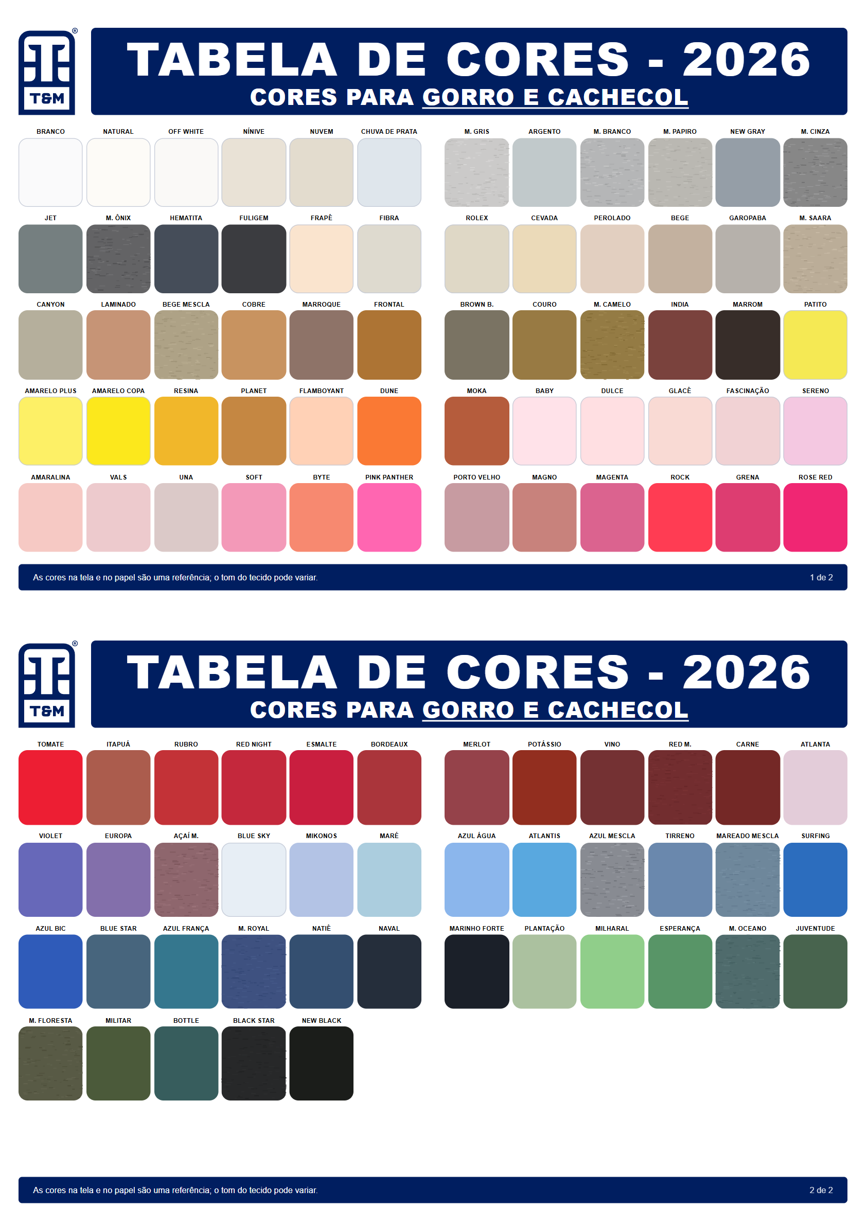 Tabela de cores: gorro