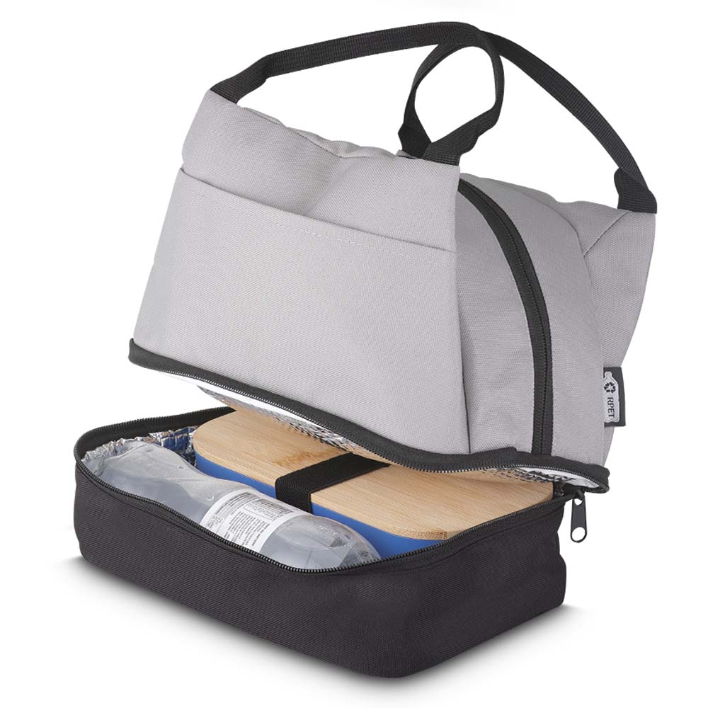 Bolsa térmica em PET reciclado com 2 compartimentos e bolso frontal, foto 2