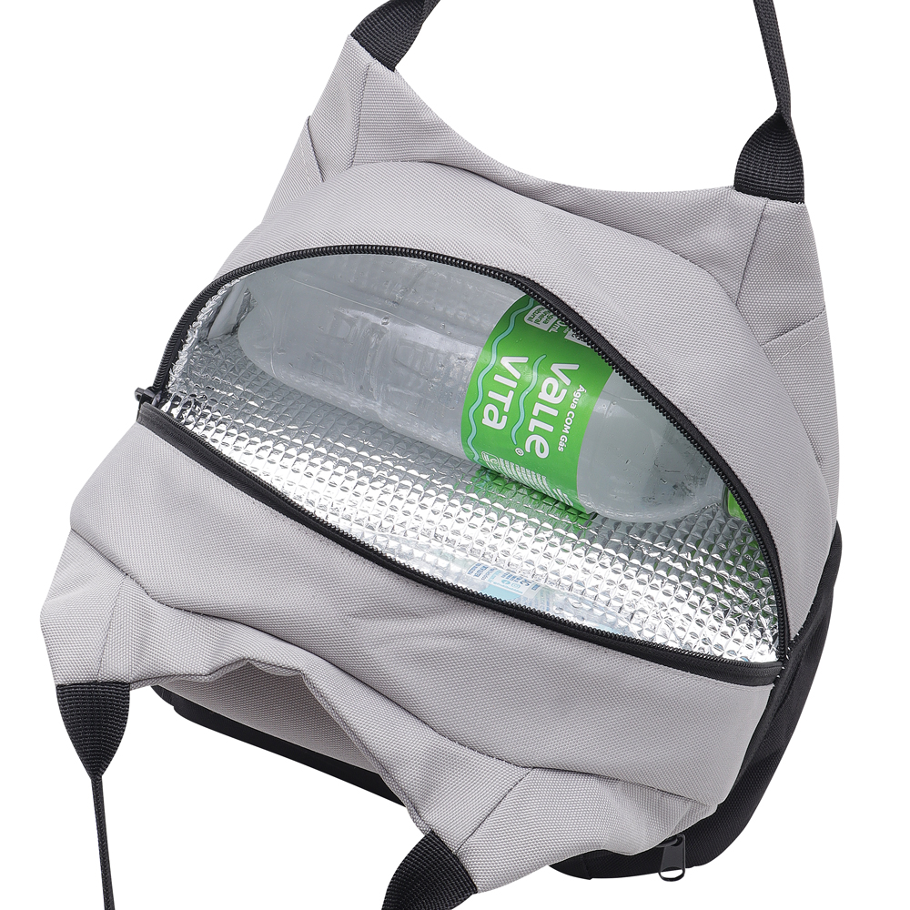 Bolsa térmica em PET reciclado com 2 compartimentos e bolso frontal, foto 7