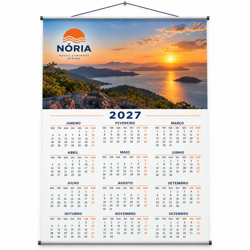 Calendário de parede com vareta personalizado com a logo da empresa