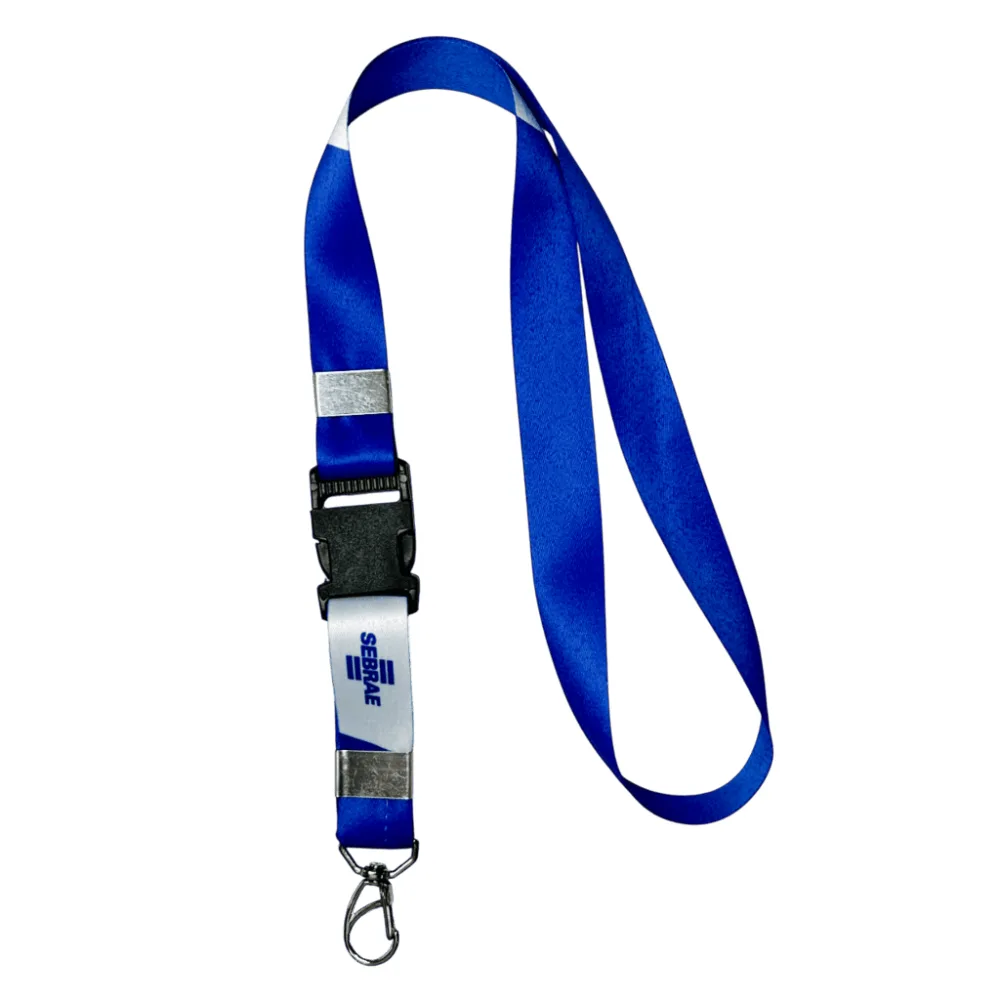 Cordão para crachá com trava de mochila 25 mm personalizado com a logo da empresa