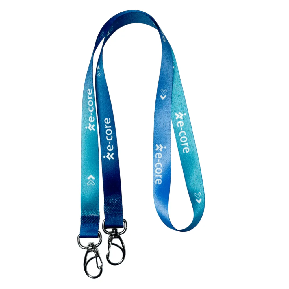 Cordão para crachá de ponta dupla 15 mm personalizado com a logo da empresa