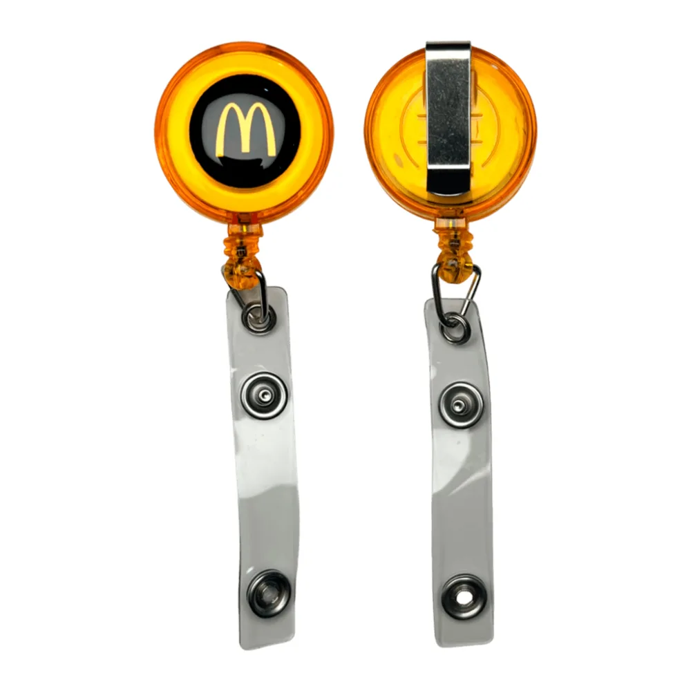 Porta-crachá retrátil roller clip com etiqueta resinada personalizado com a logo da empresa