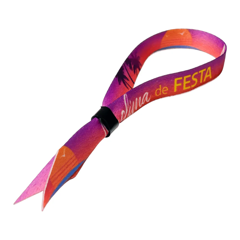 Pulseira de tecido com impressão frente e verso personalizada com a logo da empresa