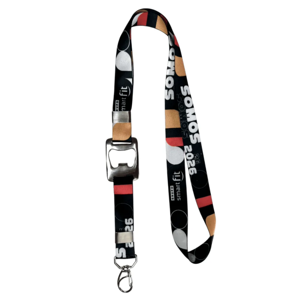 Cordão com abridor de garrafa quadrado 20 mm personalizado com a logo da empresa