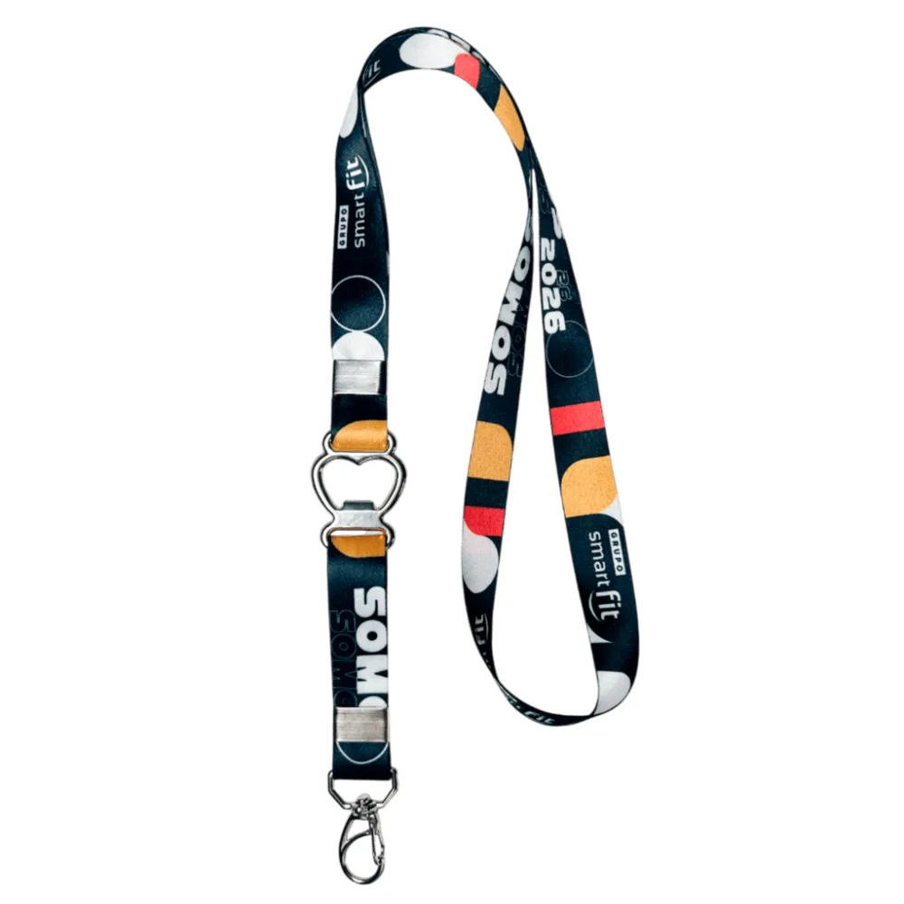 Cordão com abridor de garrafa coração 25 mm personalizado com a logo da empresa