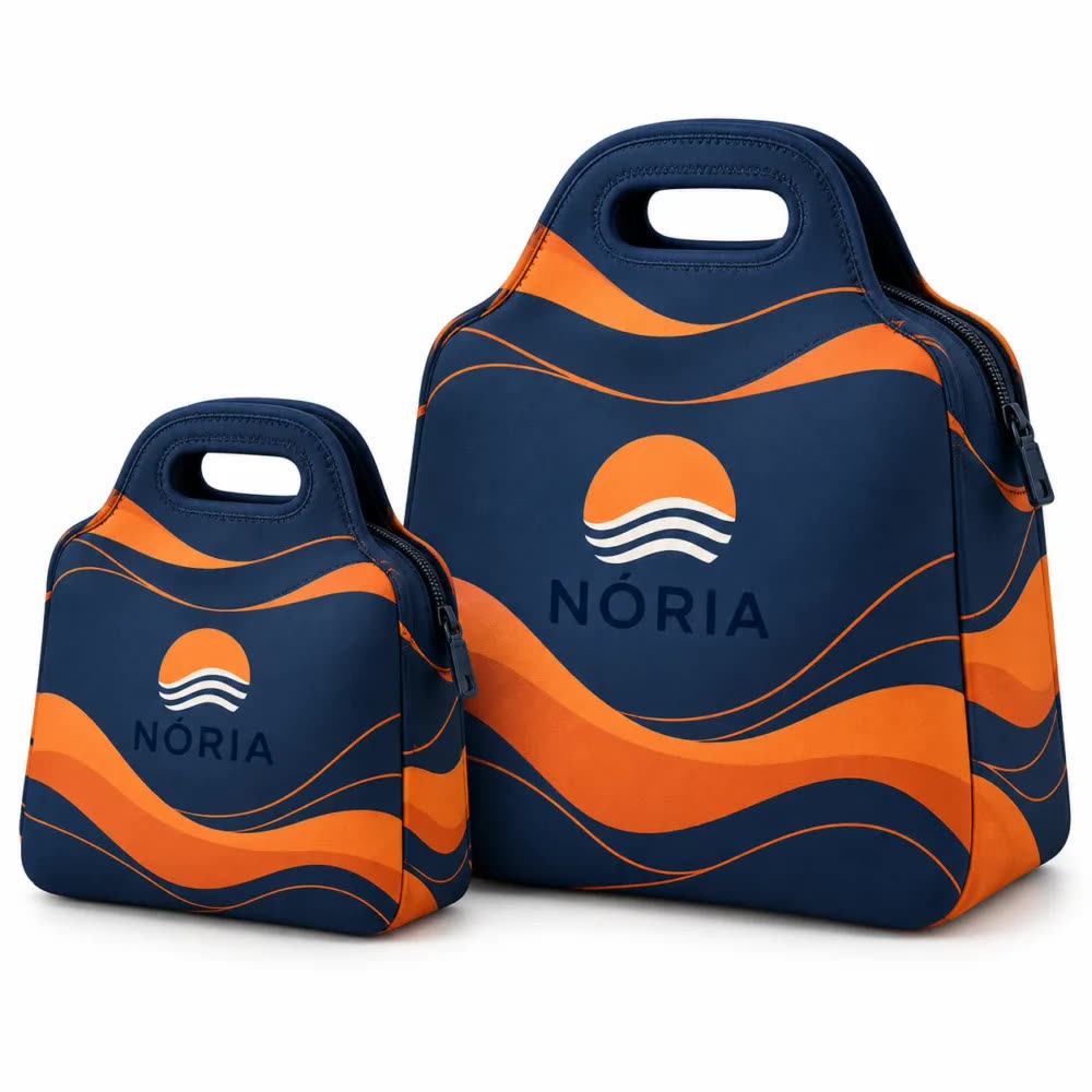 Lancheira térmica de neoprene personalizada com a logo da empresa