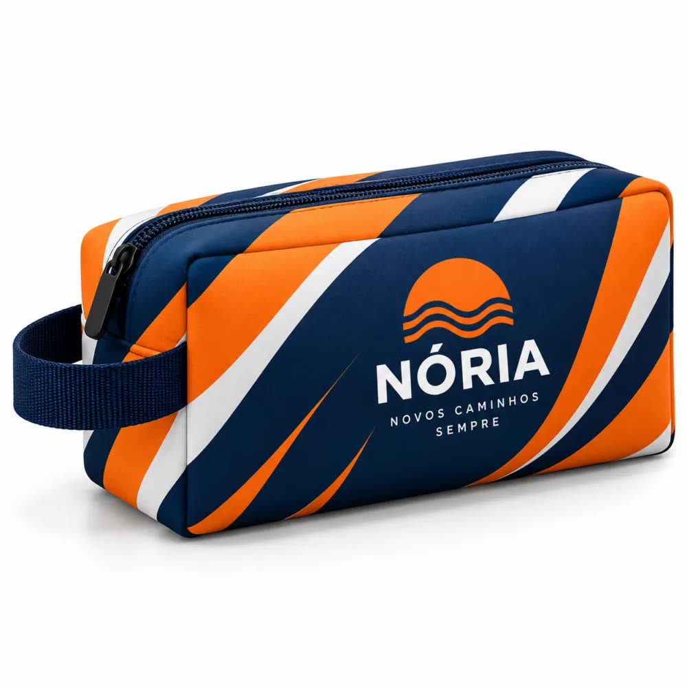 Necessaire de viagem de neoprene personalizada com a logo da empresa