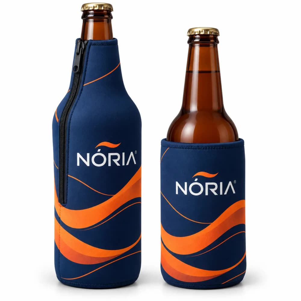 Porta long neck de neoprene personalizado com a logo da empresa