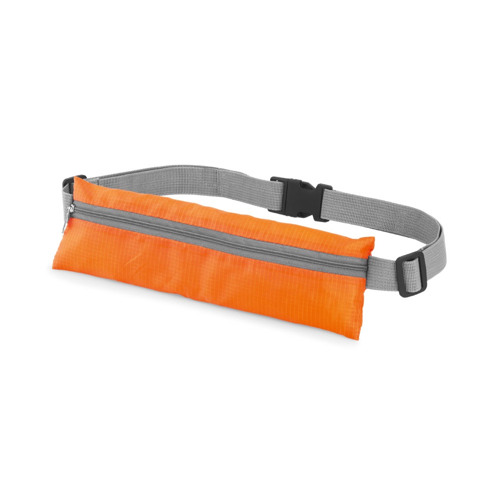 Pochete laranja em 210D ripstop com saída para fone de ouvido na cor Laranja, personalizada com a logo da empresa