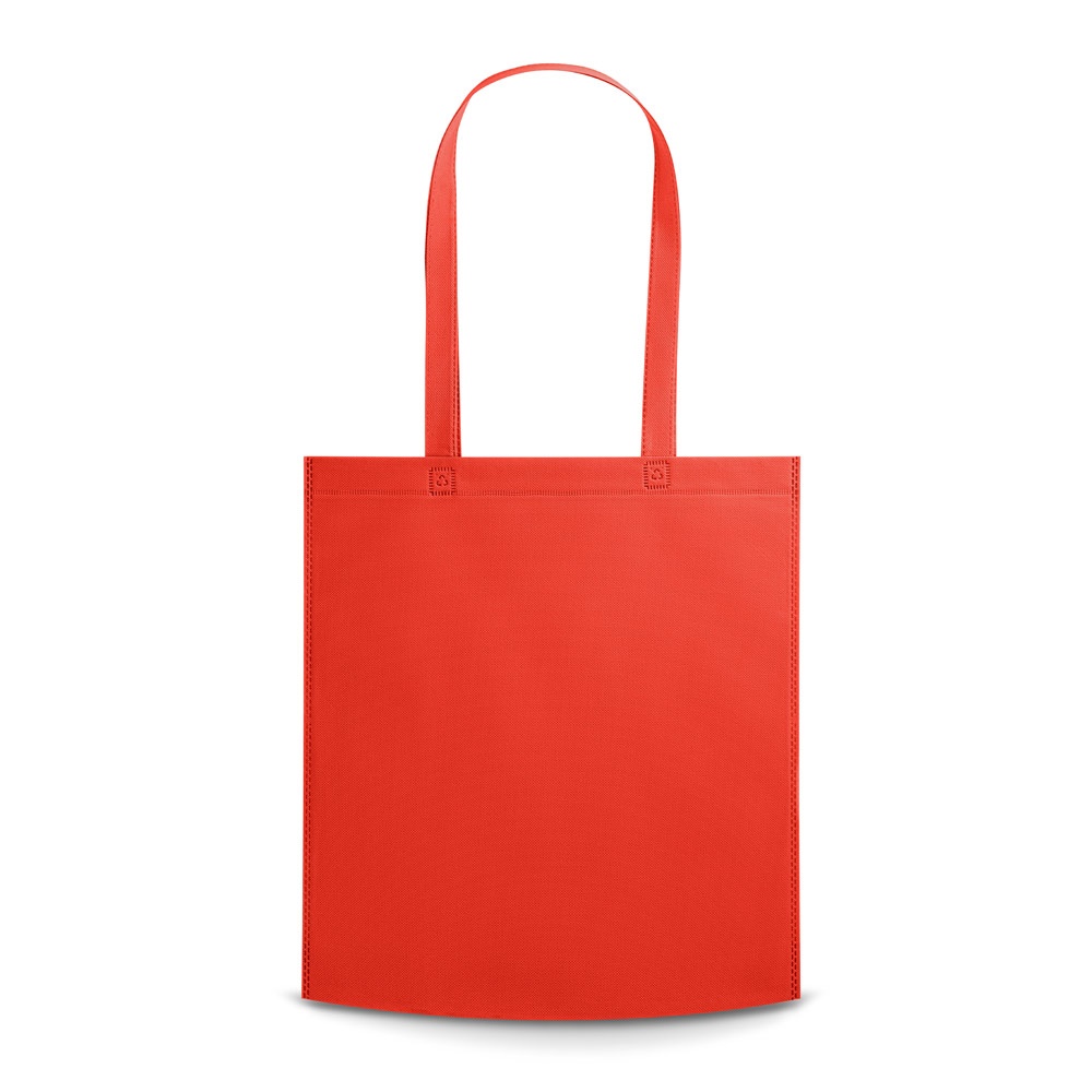 Sacola em non-woven (80 g/m²) termo-selado com alças personalizada com a logo da empresa, na cor vermelho