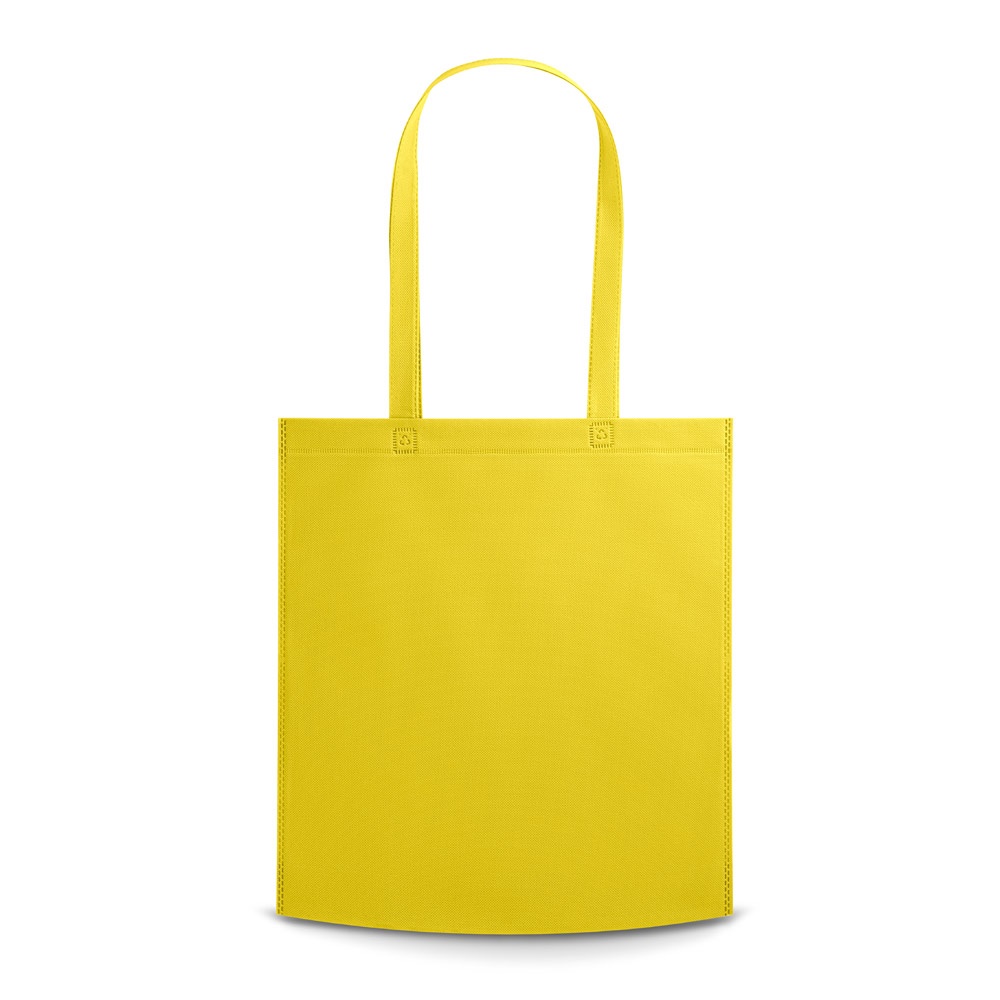 Sacola em non-woven (80 g/m²) termo-selado com alças personalizada com a logo da empresa, na cor amarelo