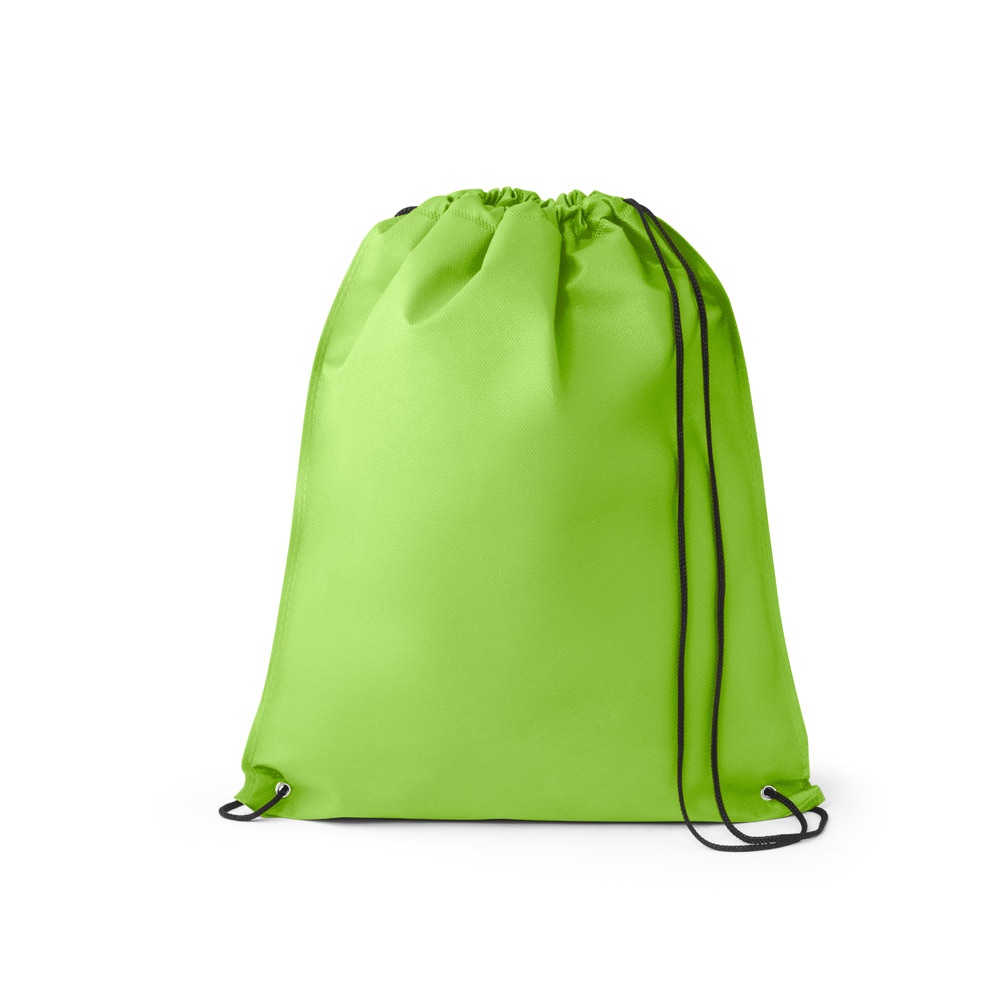 Sacola tipo mochila em non-woven (80 g/m²) termo-selado personalizada com a logo da empresa, na cor verde claro