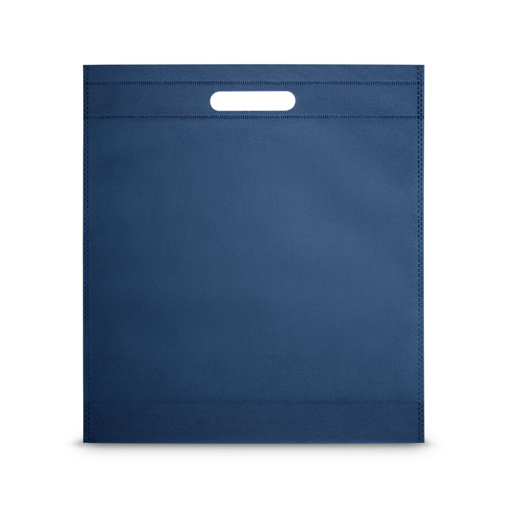 Sacola em non-woven (80 g/m²) termo-selado (35,5 x 39 x 8,5 cm) personalizada com a logo da empresa, na cor azul