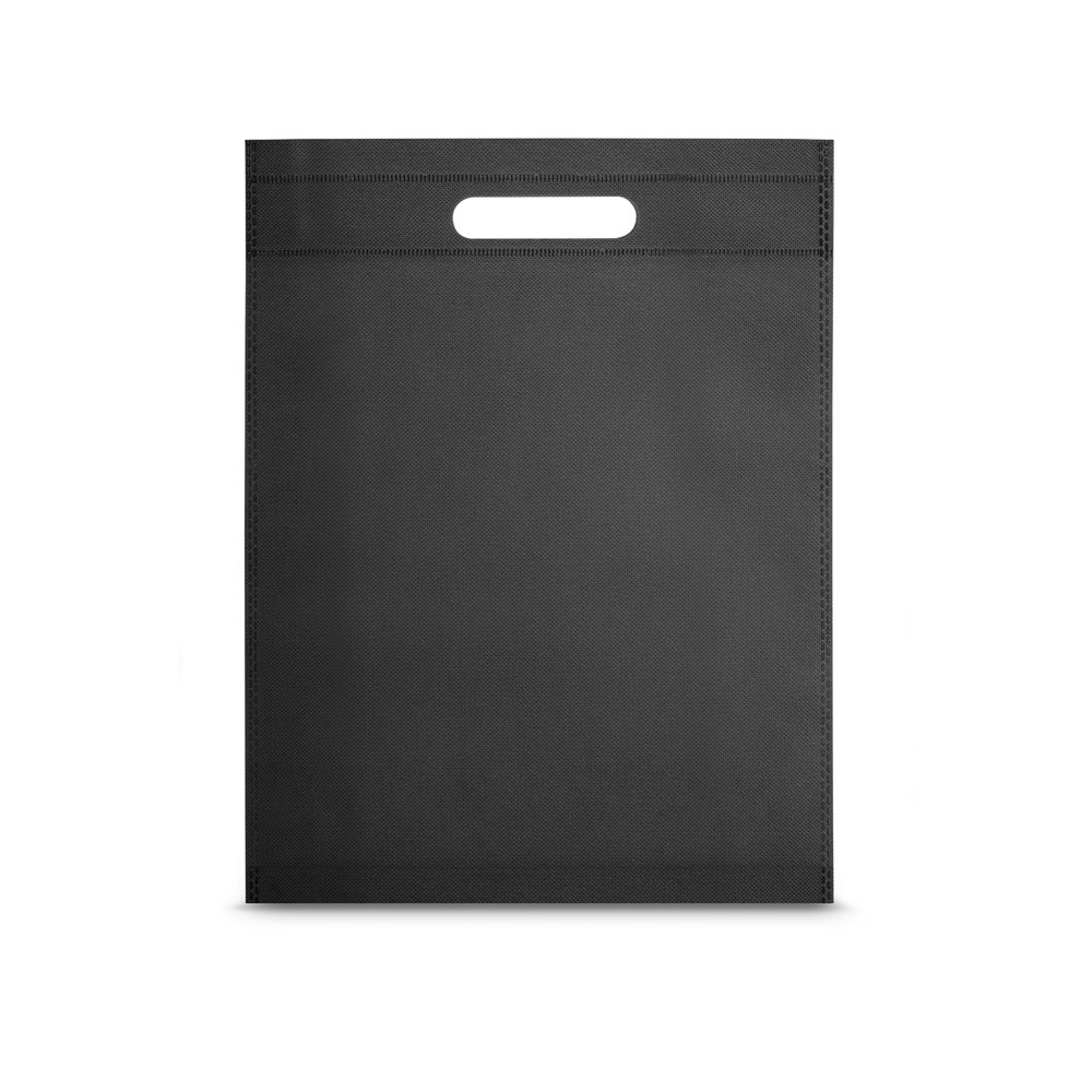 Sacola em non-woven (80 g/m²) termo-selado (25 x 35 x 8 cm) na cor Preto, personalizada com a logo da empresa