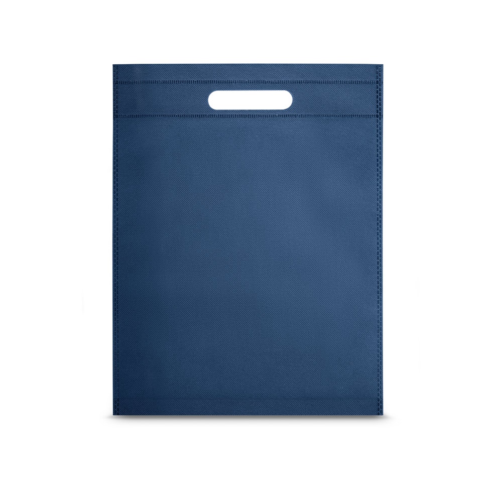Sacola em non-woven (80 g/m²) termo-selado (25 x 35 x 8 cm) personalizada com a logo da empresa, na cor azul