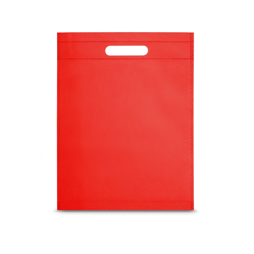 Sacola em non-woven (80 g/m²) termo-selado (25 x 35 x 8 cm) personalizada com a logo da empresa, na cor vermelho