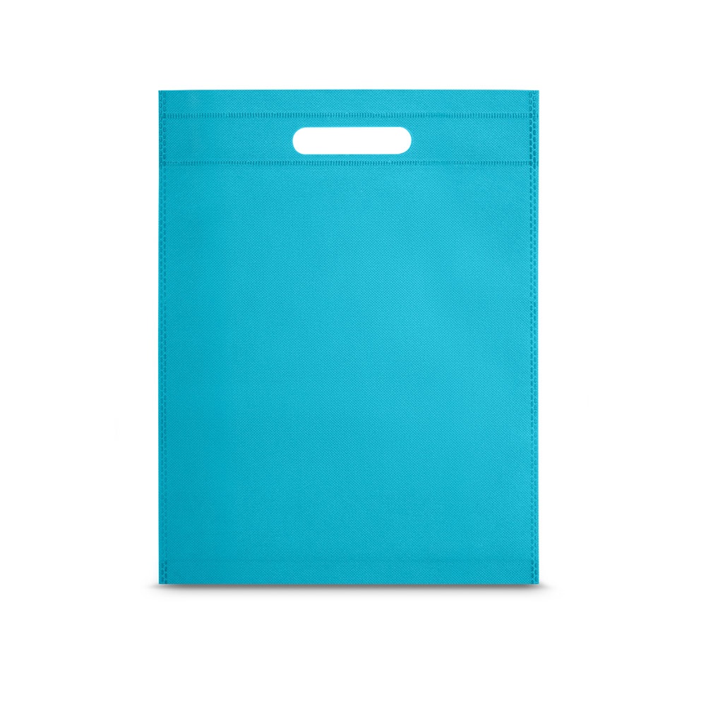 Sacola em non-woven (80 g/m²) termo-selado (25 x 35 x 8 cm) personalizada com a logo da empresa, na cor azul claro