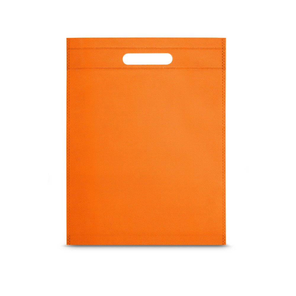 Sacola em non-woven (80 g/m²) termo-selado (25 x 35 x 8 cm) personalizada com a logo da empresa, na cor laranja