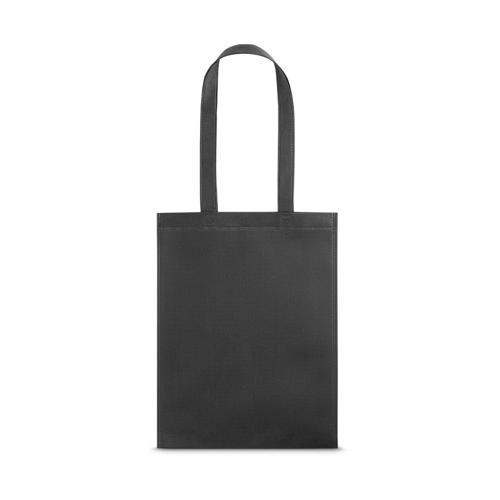 Sacola em non-woven (80 g/m²) termo-selado (27 x 35 cm) na cor Preto, personalizada com a logo da empresa