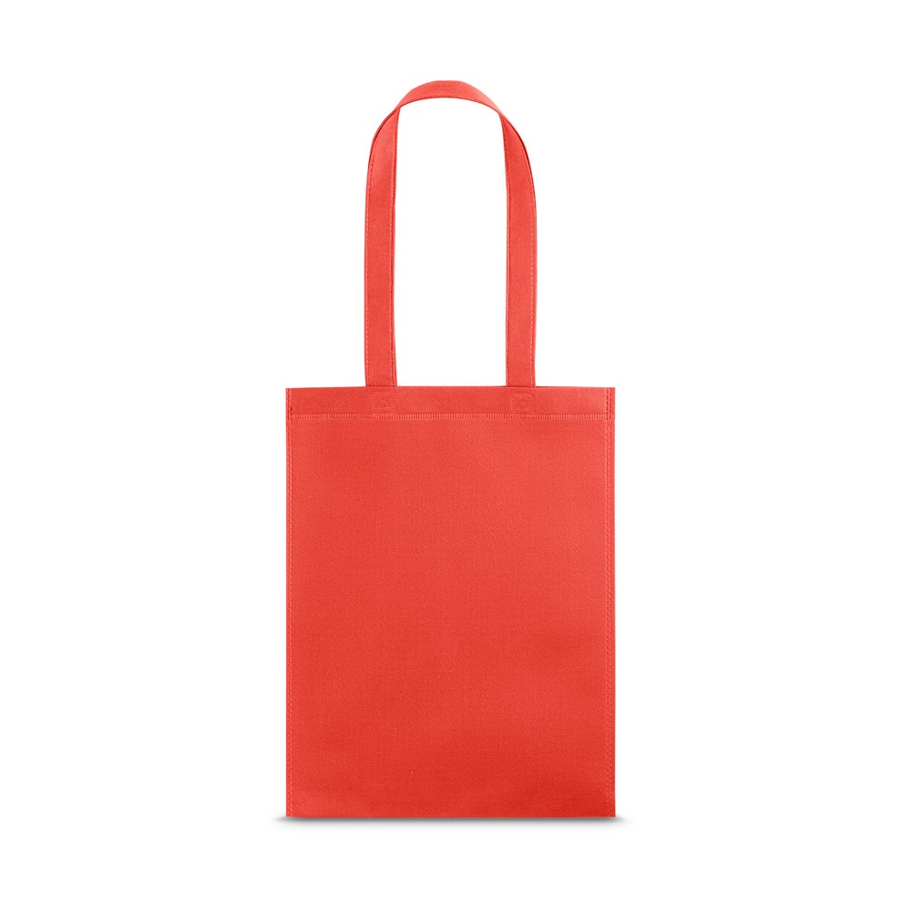 Sacola em non-woven (80 g/m²) termo-selado (27 x 35 cm) personalizada com a logo da empresa, na cor vermelho