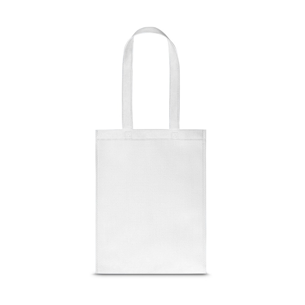 Sacola em non-woven (80 g/m²) termo-selado (27 x 35 cm) personalizada com a logo da empresa, na cor branco