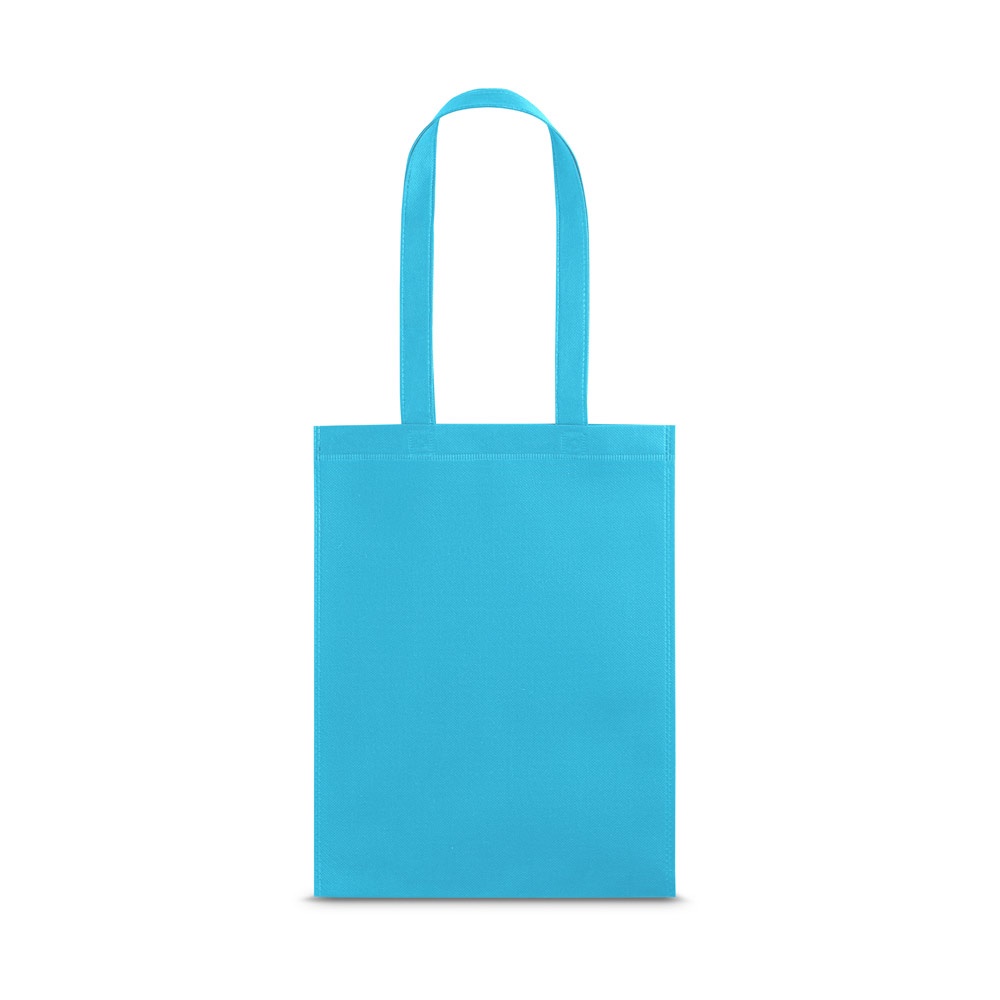 Sacola em non-woven (80 g/m²) termo-selado (27 x 35 cm) personalizada com a logo da empresa, na cor azul claro