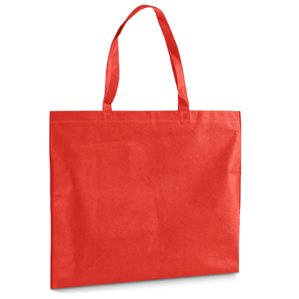 Sacola em non-woven (80 g/m²) termo-selado (48 x 38 x 8,5 cm) na cor Vermelho, personalizada com a logo da empresa