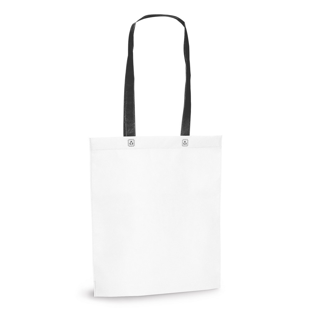 Sacola em non-woven (80 g/m²) termo-selado (33 x 39 x 8 cm) na cor Preto, personalizada com a logo da empresa