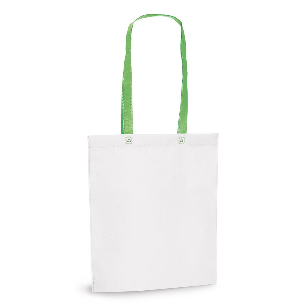 Sacola em non-woven (80 g/m²) termo-selado (33 x 39 x 8 cm) personalizada com a logo da empresa, na cor verde claro