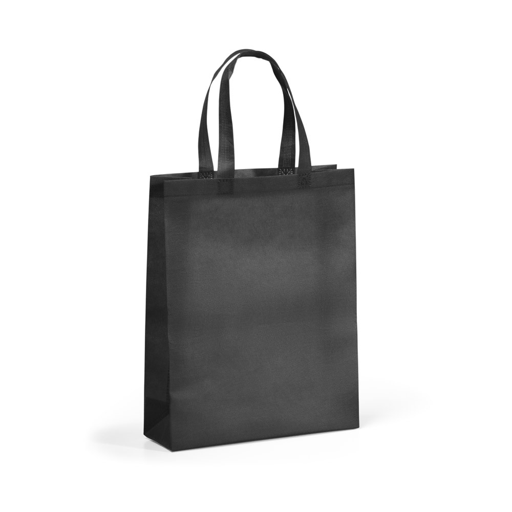 Sacola em non-woven (80 g/m²) termo-selado (32 x 38 x 9 cm) na cor Preto, personalizada com a logo da empresa