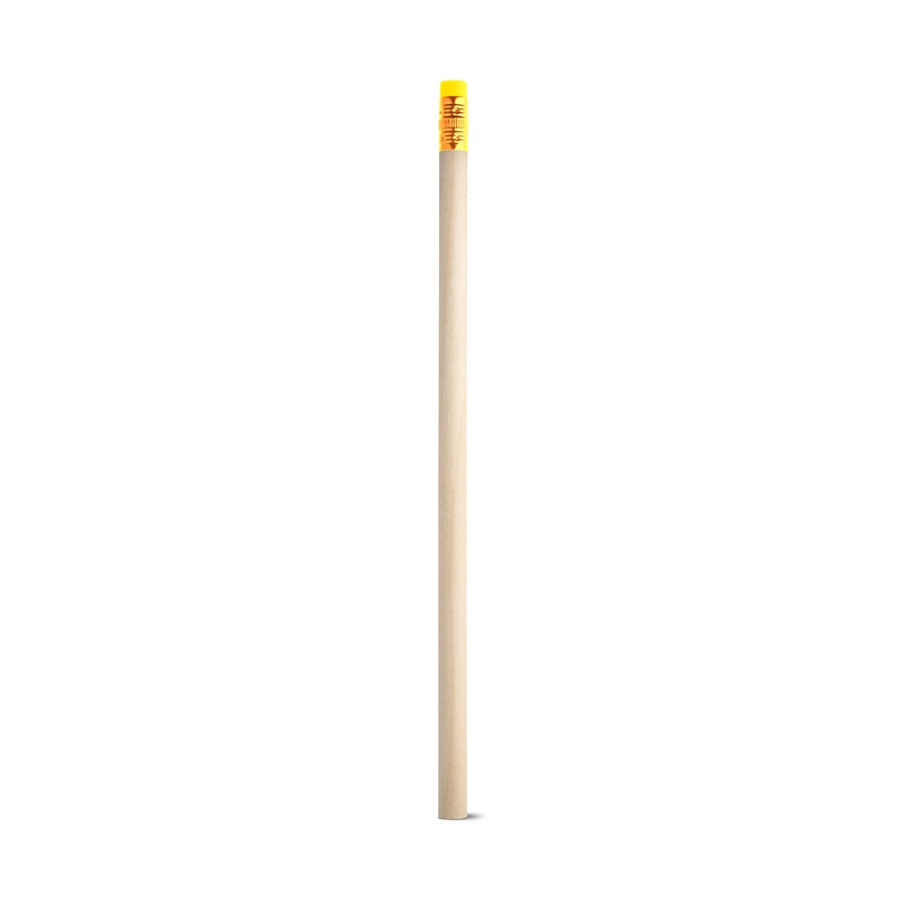 Lápis em madeira natural não apontado com borracha no topo personalizado com a logo da empresa, na cor amarelo