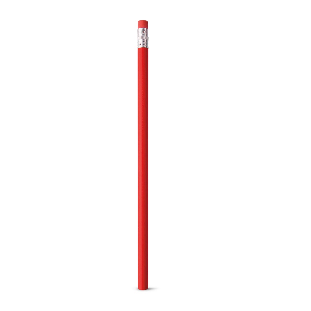 Lápis com borracha não apontado de corpo colorido personalizado com a logo da empresa, na cor vermelho