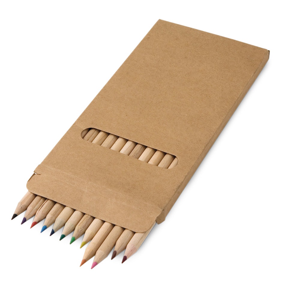 Caixa de cartão de papel kraft com 12 litrosápis de cor na cor Natural, personalizada com a logo da empresa