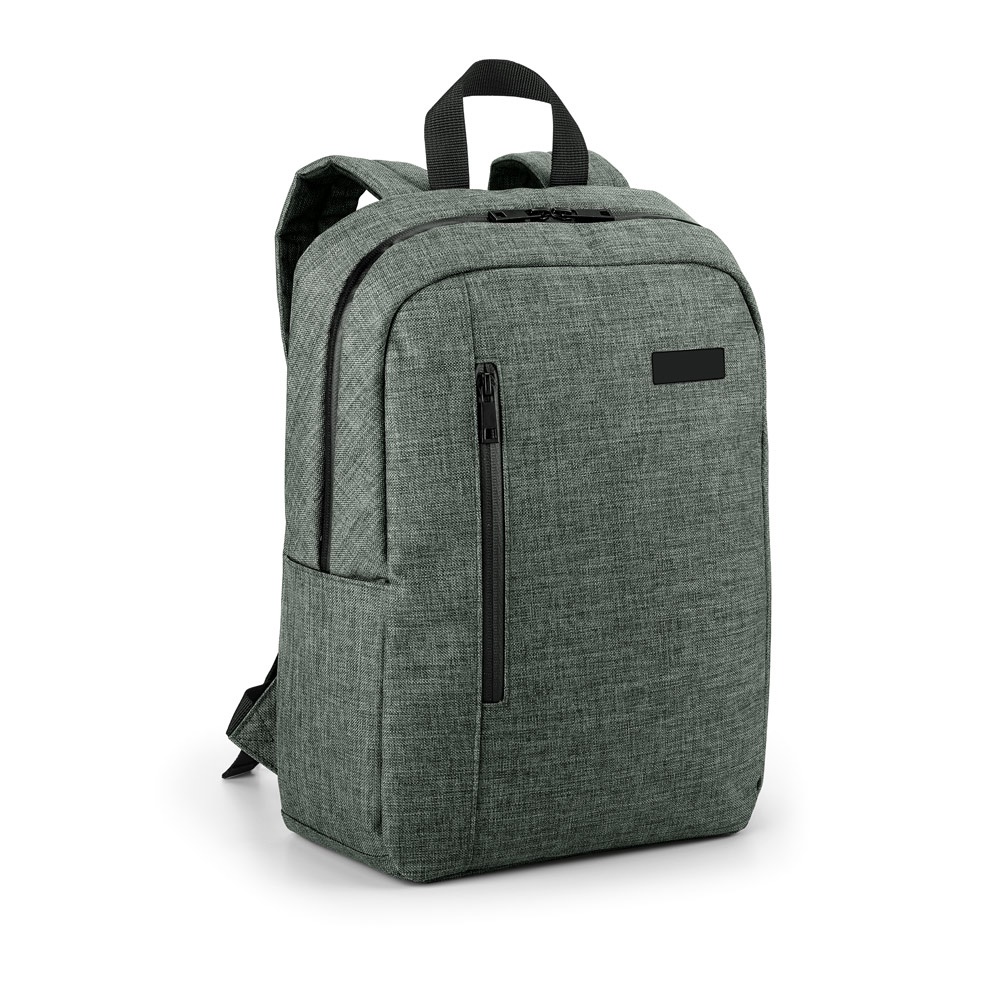 Mochila para notebook 14" 12 litros em 600D com placa metálica na cor Cinza, personalizada com a logo da empresa