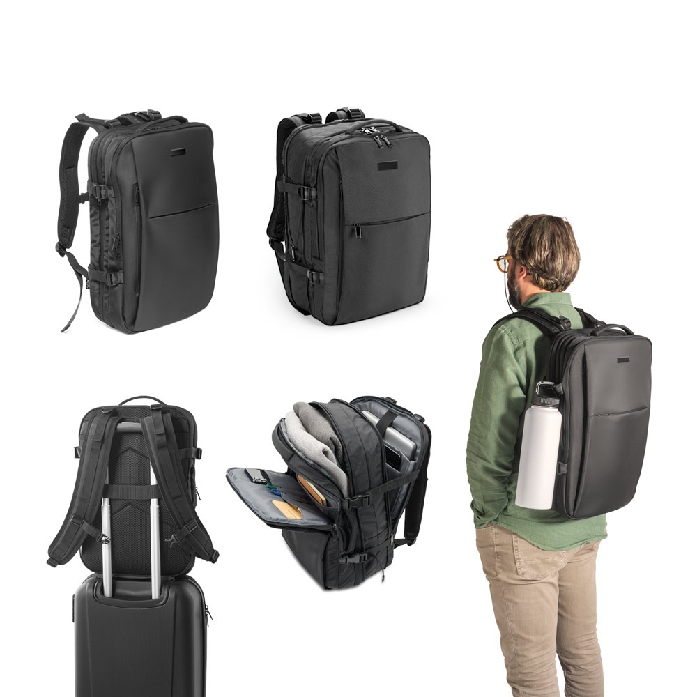 Mochila de viagem 29 litros para notebook 17,3" em RPET 600D personalizada com a logo da empresa