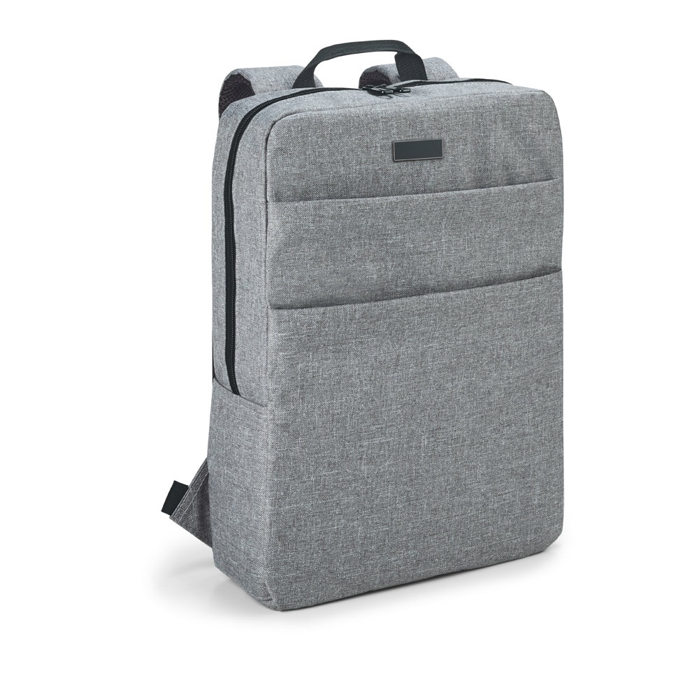 Mochila para notebook 15,6" 10 litros em 600D com placa metálica na cor Cinza claro, personalizada com a logo da empresa