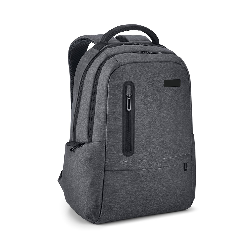 Mochila para notebook 17" 20 litros em nylon impermeável personalizada com a logo da empresa, na cor cinza escuro