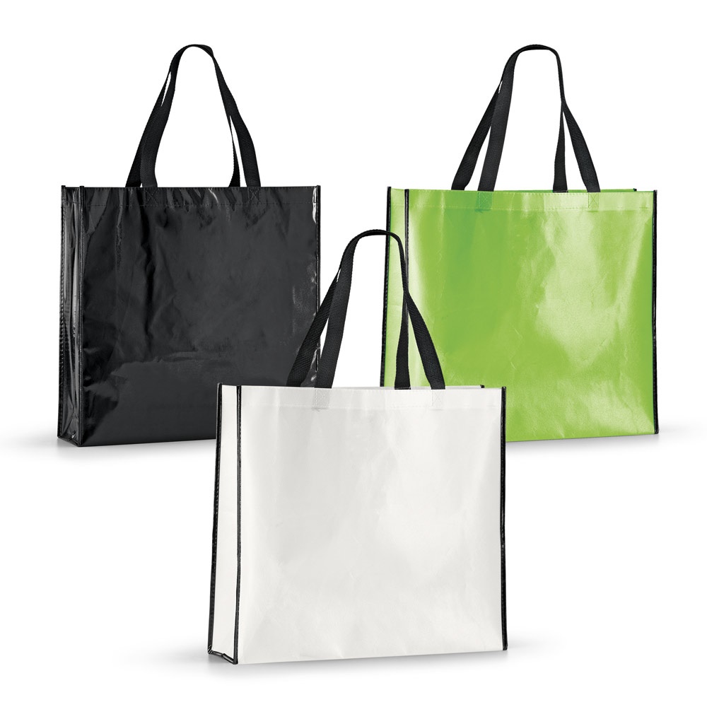 Sacola em non-woven laminado (120 g/m²) com laminação brilhante personalizada com a logo da empresa