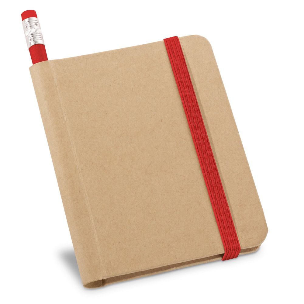 Caderno A7 de capa rígida em papel com páginas lisas e elástico