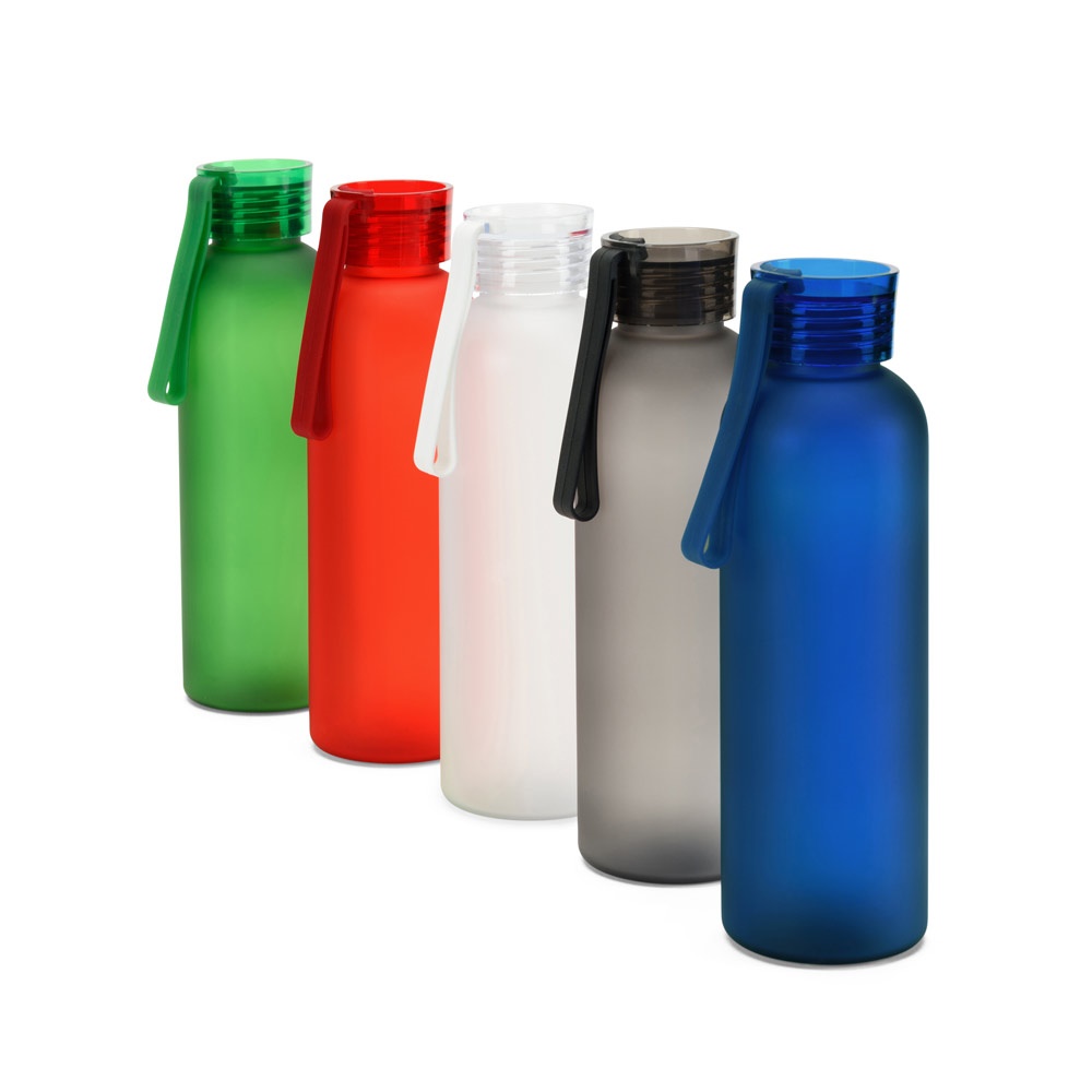 Squeeze esportiva em PET 100% reciclado, com acabamento fosco (600 ml) personalizado com a logo da empresa